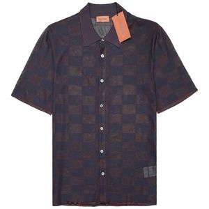 SOLD | MISSONI Bicolor Checked Knit Shirt IT56/XL-3XL Short-Sleeve Slim-Fit